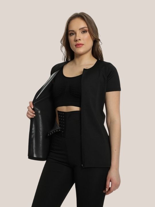 Yüksek Bel Agraflı Sauna Tayt+ Fermuarlı Body Inceltici Sıkılaştırıcı Termal Takım